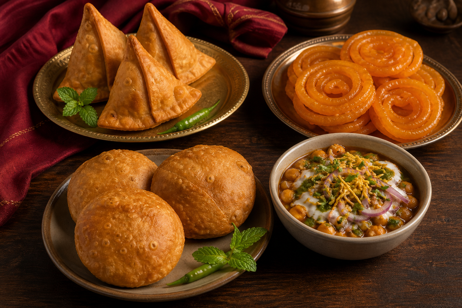 Samosa, kachori, jalebi and Indian chaat